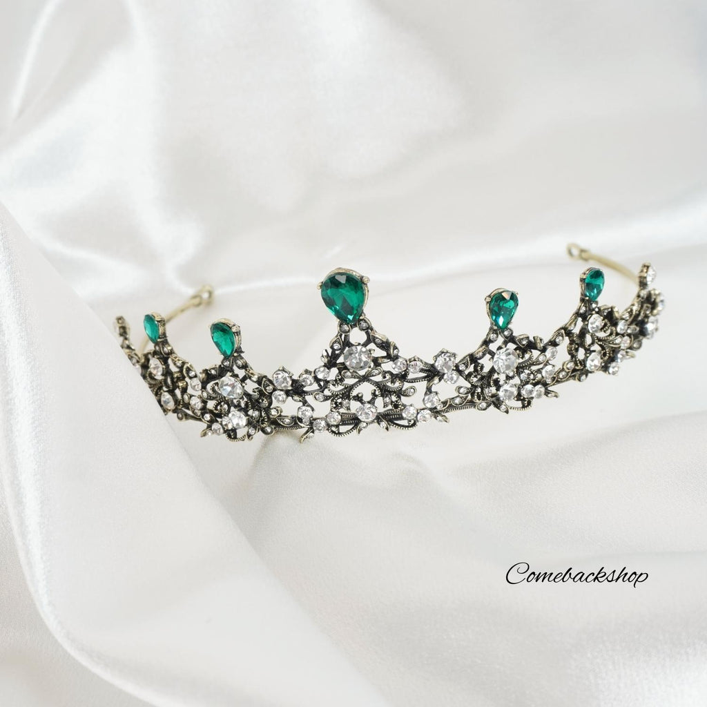 Crystal Crown Green Tiara Crowns for Women, Tiaras for Girls Silver Princess Crown Wedding Tiaras and Crowns for Women Brides Birthday Party Christmas