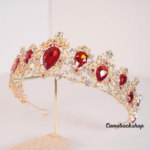 Load image into Gallery viewer, Red tiara crystal crown wedding headpiece bridal jewelry accessories
