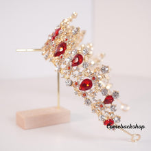 Load image into Gallery viewer, Red tiara crystal crown wedding headpiece bridal jewelry accessories