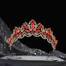 Load image into Gallery viewer, Red tiara crystal gold tiara wedding crown royal tiara birthday crown affordable elegance bridal
