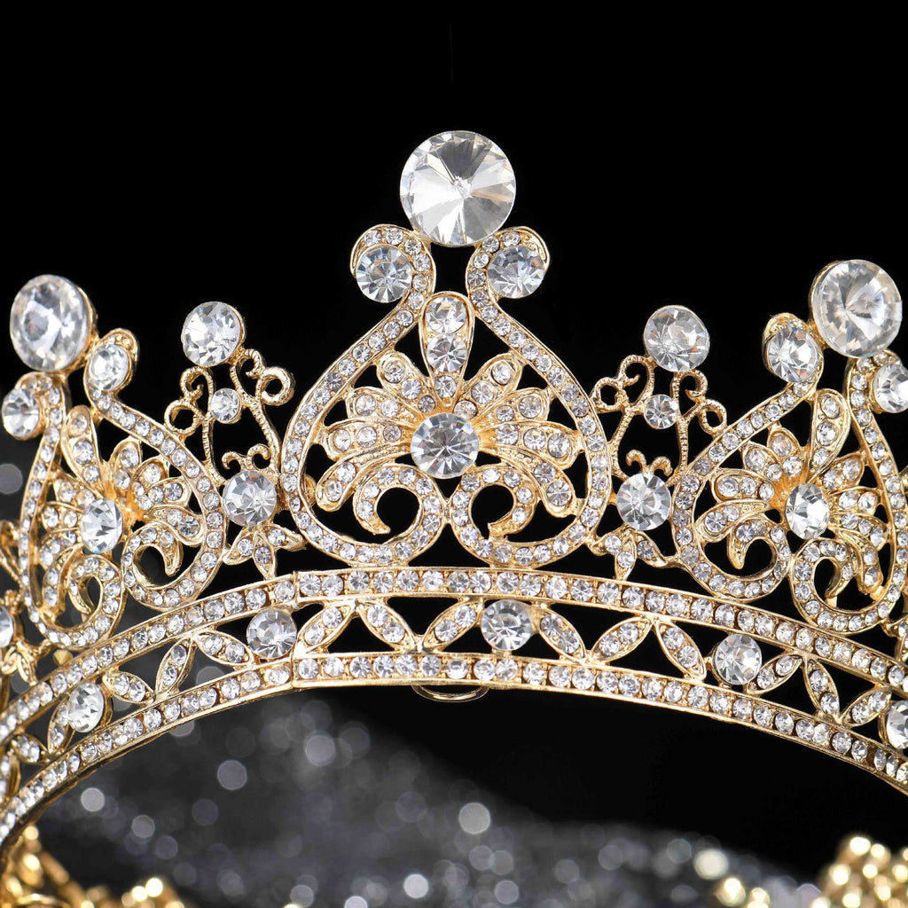 Princess Jewelry Large Full Circle Rhinestones Queen Pageant Crown Wedding Bridal Hair Jewelry Wedding Dress Accessories,Gold tiara