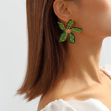 Load image into Gallery viewer, Green Leaf Dangle Earrings for Women Sparkly Crystal Geometric Drop Statement Earrings