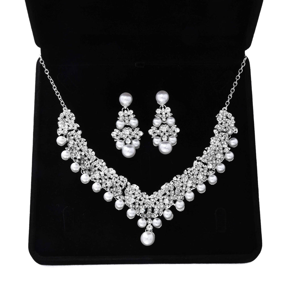 Bride Bridesmaid Jewelry Sets for Wedding Prom Bridal Silver Necklace Earrings Bracelet Set Women Formal Dress Accessories