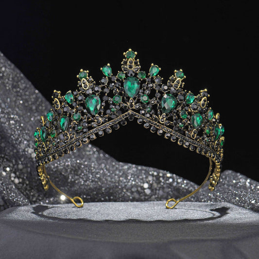 Green Vintage Crown and Tiara for Women, Princess Crown Queen Tiara Crystal Rhinestone Hair Accessories for Girls Bridal Bride, Wedding Prom Birthday Prom Costume Festival Party