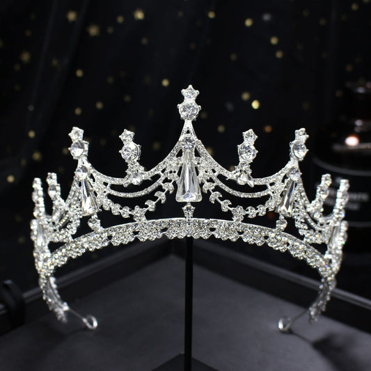 Silver Plated Queen Princess Diana Crown Crystal Pearl Diadem For Bridal Hair Accessories Bride Headbands Tiara De Noiva