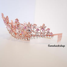 Load image into Gallery viewer, Crystal Tiara and Crowns pink for Women Gold Halo Crown Royal Tiara for Wedding Prom Pageant Halloween