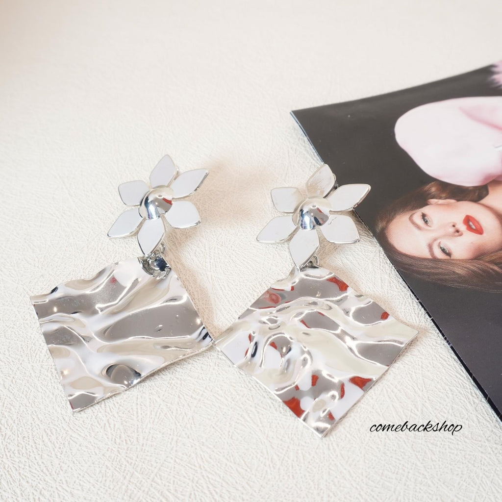 Silver Mirror Earring Dangle for Women Elegant Bridal Earrings Wedding Engagement Drop Earrings