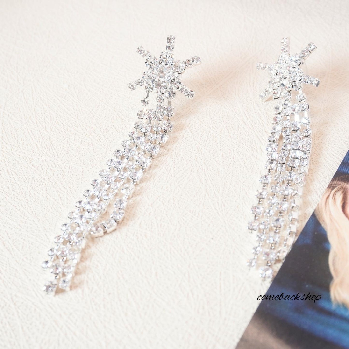 Earrings Star Ear Stud Pave Crystal Dangle Earrings Boho Waterfall Beaded Fringe Drop Earring