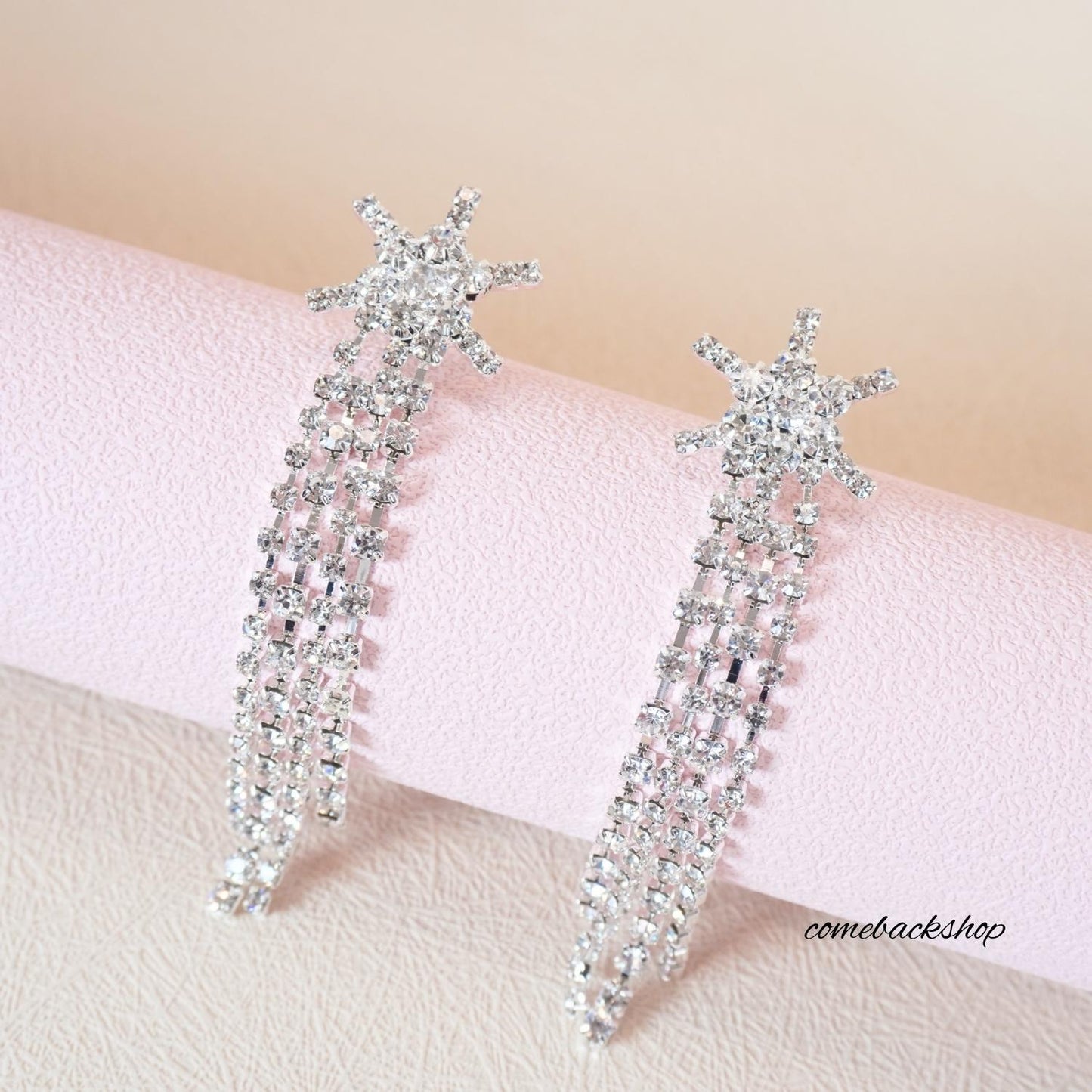 Earrings Star Ear Stud Pave Crystal Dangle Earrings Boho Waterfall Beaded Fringe Drop Earring