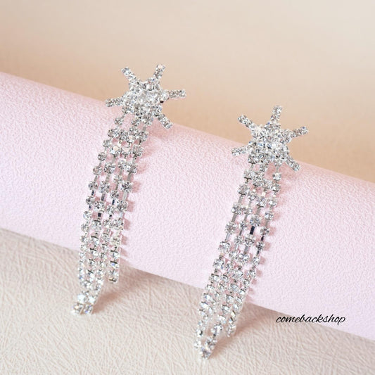 Earrings Star Ear Stud Pave Crystal Dangle Earrings Boho Waterfall Beaded Fringe Drop Earring