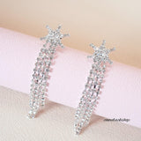 Earrings Star Ear Stud Pave Crystal Dangle Earrings Boho Waterfall Beaded Fringe Drop Earring