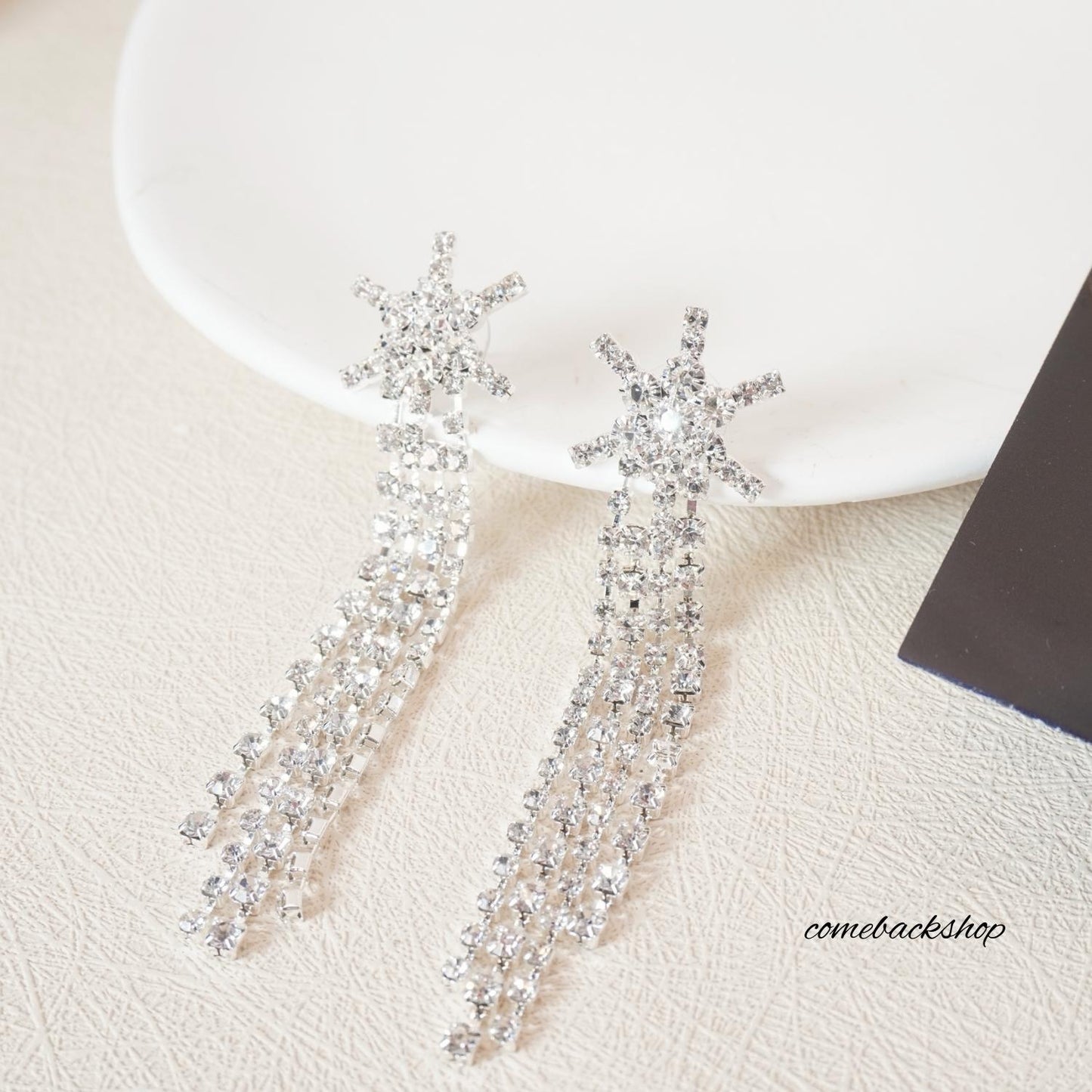 Earrings Star Ear Stud Pave Crystal Dangle Earrings Boho Waterfall Beaded Fringe Drop Earring