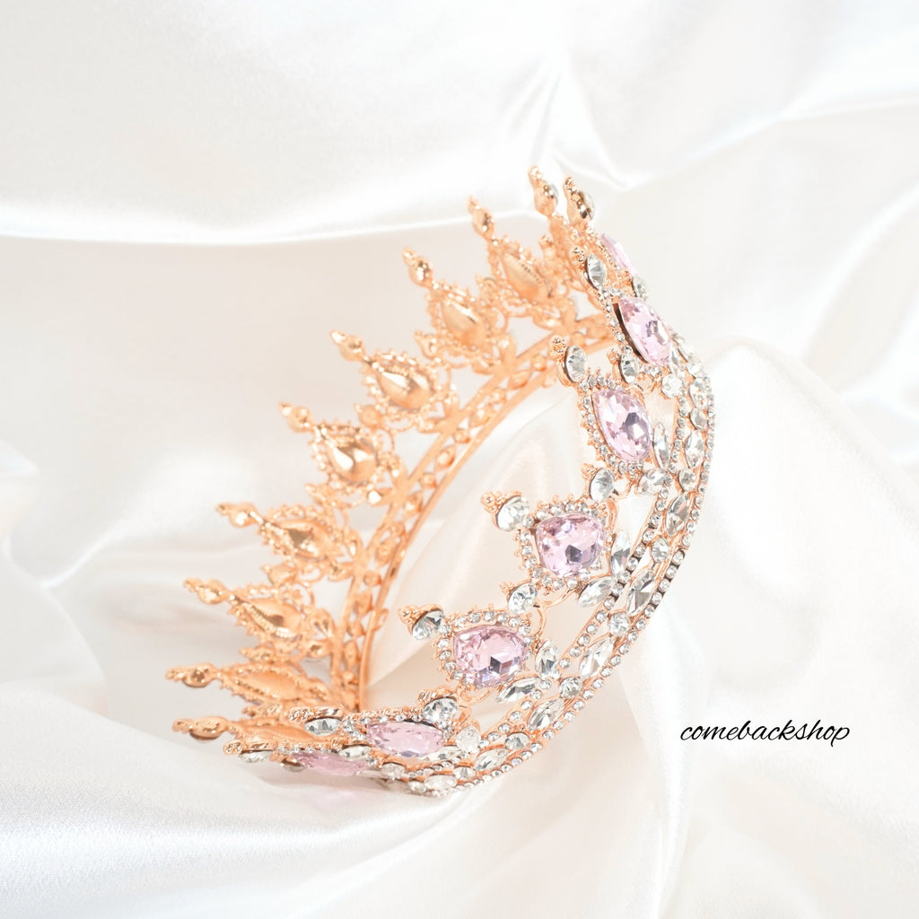 Baroque Crowns Crystal Princess  for Women, Pink Rhinestone Birthday Tiaras for Girls Queen Crown Hair Accessories for Wedding
