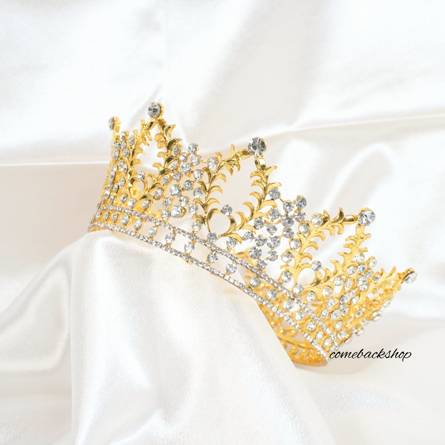 Tiara crown gold round full crown headpiece tiara hair accessories wedding tiara,flower girl,birthday gift