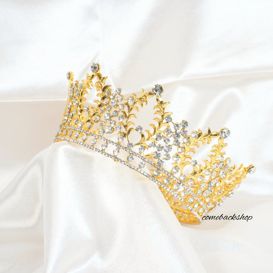 Tiara crown gold round full crown headpiece tiara hair accessories wedding tiara,flower girl,birthday gift