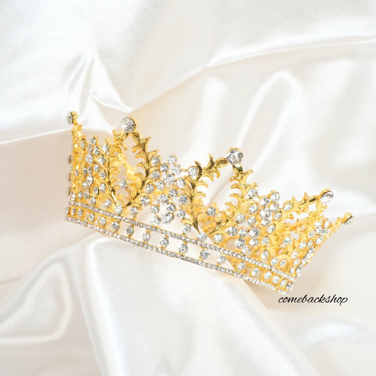 Tiara crown gold round full crown headpiece tiara hair accessories wedding tiara,flower girl,birthday gift