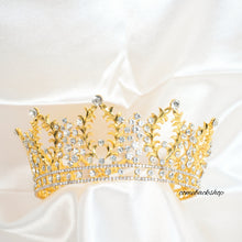 Load image into Gallery viewer, Tiara crown gold round full crown headpiece tiara hair accessories wedding tiara,flower girl,birthday gift