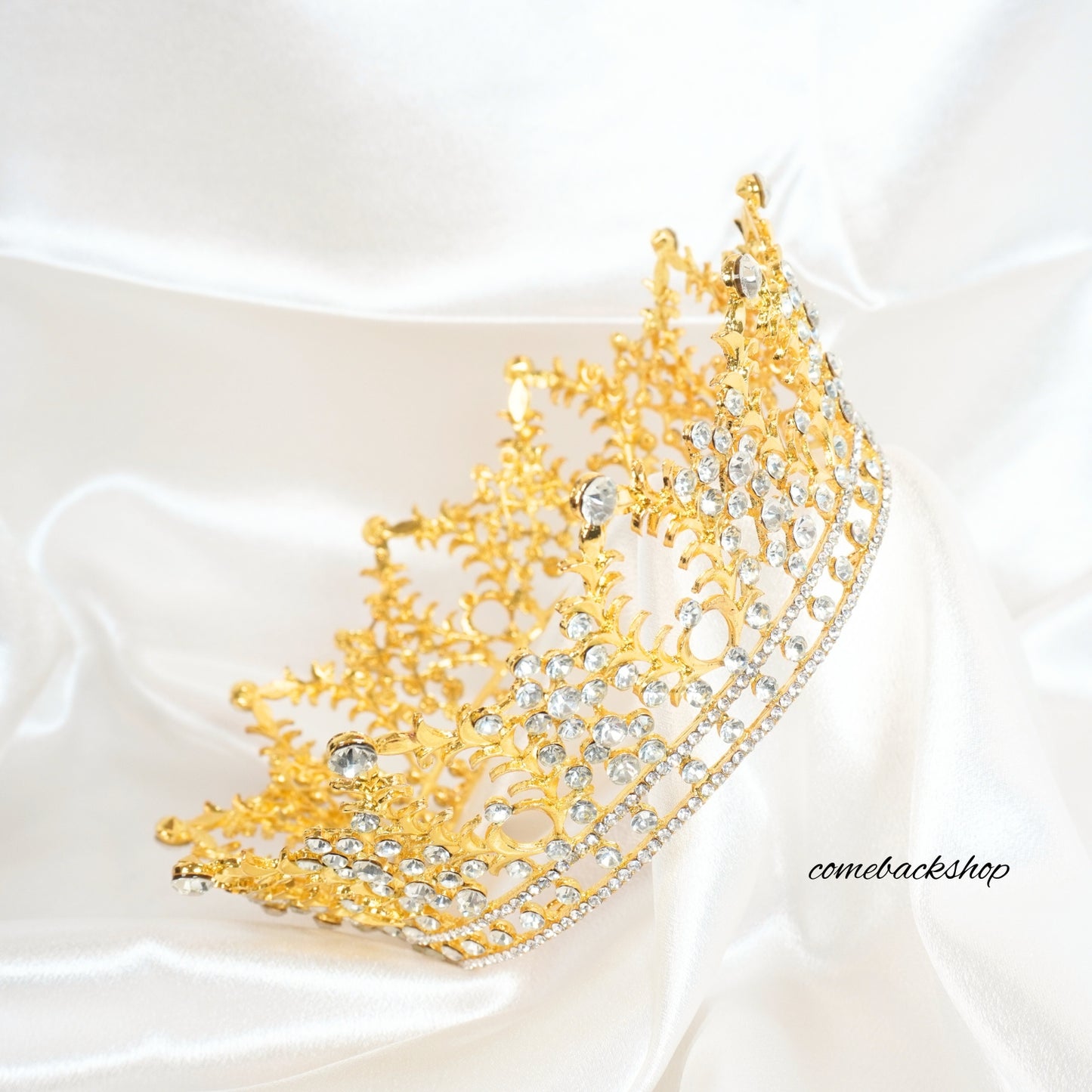 Tiara crown gold round full crown headpiece tiara hair accessories wedding tiara,flower girl,birthday gift