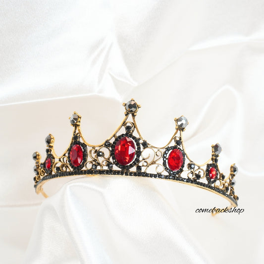 Baroque Vintage Rhinestone Tiara, Red Royal Crystal Tiaras for Women Gold Princess Crown Tiaras for Girls Bridal Hair Accessories for Wedding/Prom/Pageant/Birthday/Party/Photography