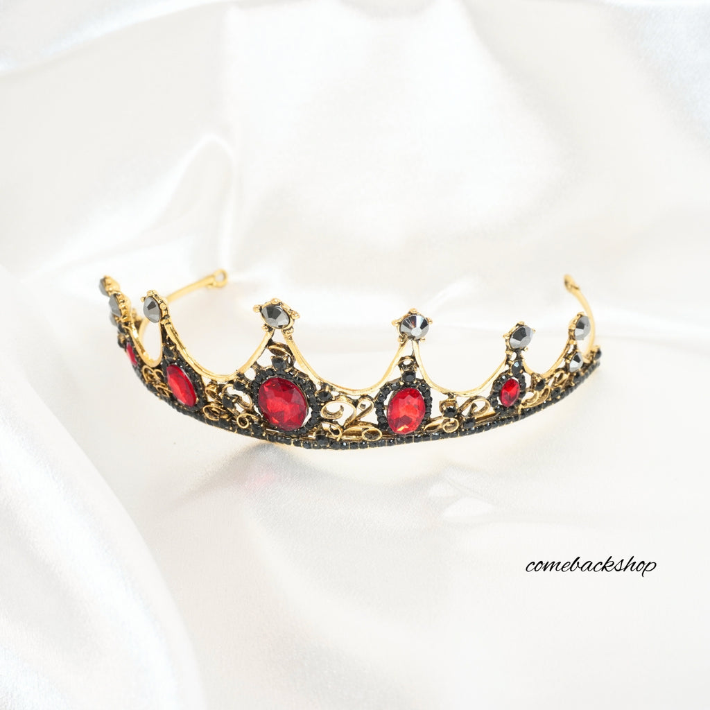 Baroque Vintage Rhinestone Tiara, Red Royal Crystal Tiaras for Women Gold Princess Crown Tiaras for Girls Bridal Hair Accessories for Wedding/Prom/Pageant/Birthday/Party/Photography