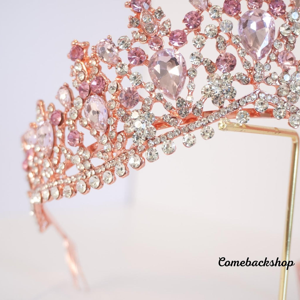 Crystal Tiara and Crowns pink for Women Gold Halo Crown Royal Tiara for Wedding Prom Pageant Halloween