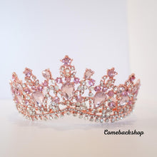 Load image into Gallery viewer, Crystal Tiara and Crowns pink for Women Gold Halo Crown Royal Tiara for Wedding Prom Pageant Halloween