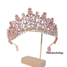 Load image into Gallery viewer, Crystal Tiara and Crowns pink for Women Gold Halo Crown Royal Tiara for Wedding Prom Pageant Halloween