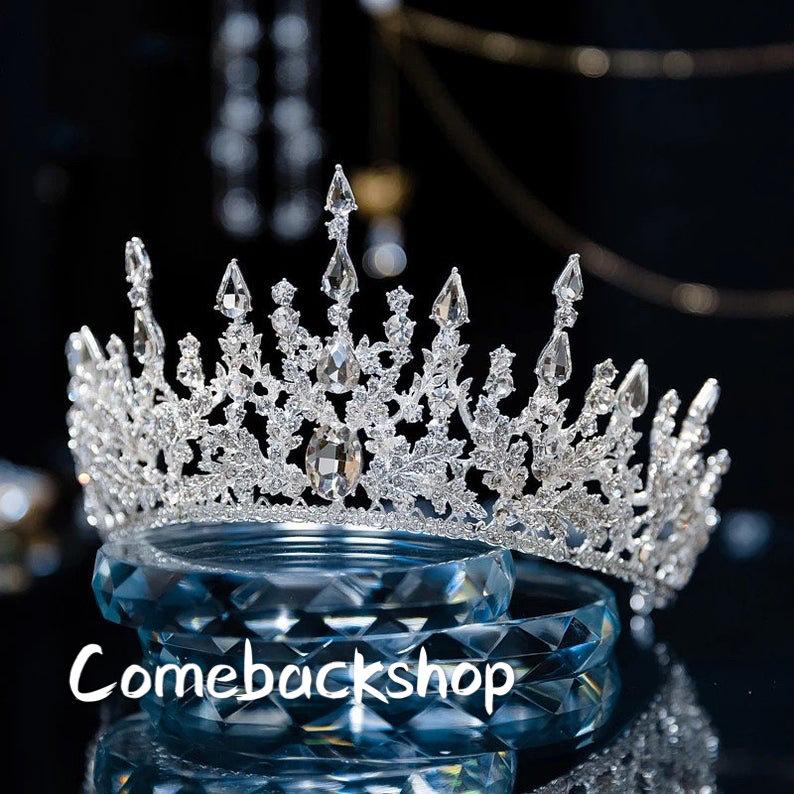 Noble Stunning Silver Rhinestone Crown and Tiaras Wedding Bride Queen Headband Woman Hair Accessories Hairwear Jewelry,Swarovski