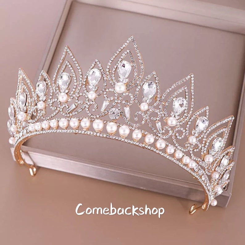Wedding tiara the bachelor bride to be tiara Baroque Drop Shape Crystal Crown Pearl Tiara,Swarovski