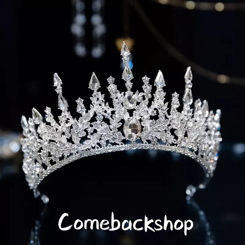 Noble Stunning Silver Rhinestone Crown and Tiaras Wedding Bride Queen Headband Woman Hair Accessories Hairwear Jewelry,Swarovski