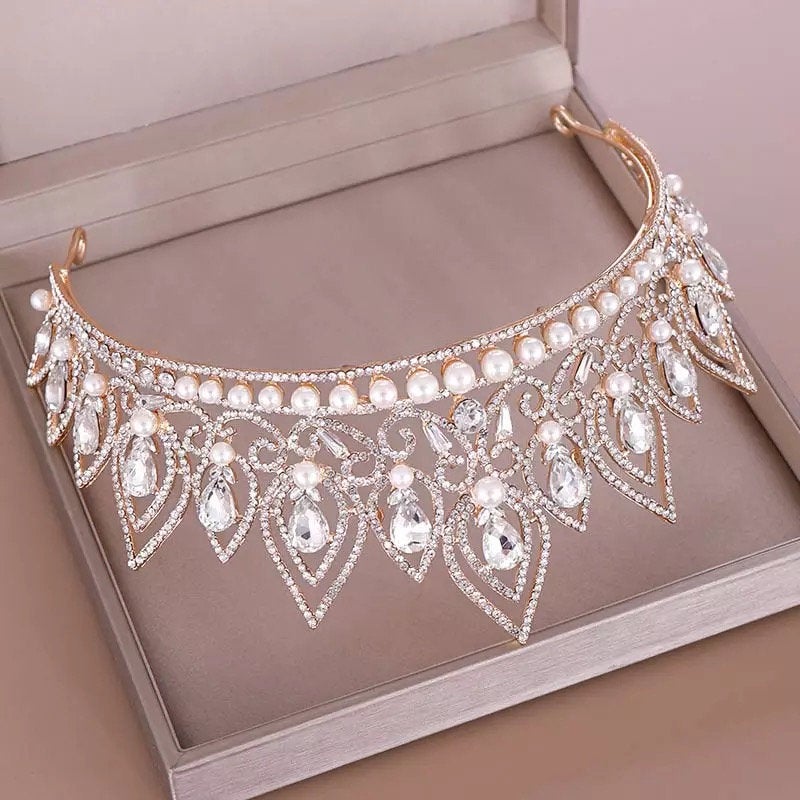 Wedding tiara the bachelor bride to be tiara Baroque Drop Shape Crystal Crown Pearl Tiara,Swarovski