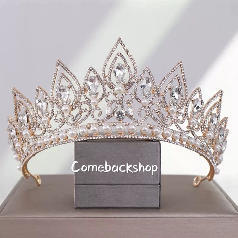 Wedding tiara the bachelor bride to be tiara Baroque Drop Shape Crystal Crown Pearl Tiara,Swarovski