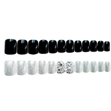 Load image into Gallery viewer, Punk White Silver Fake Nails Short Design Full Cover Rhinestone False Nails