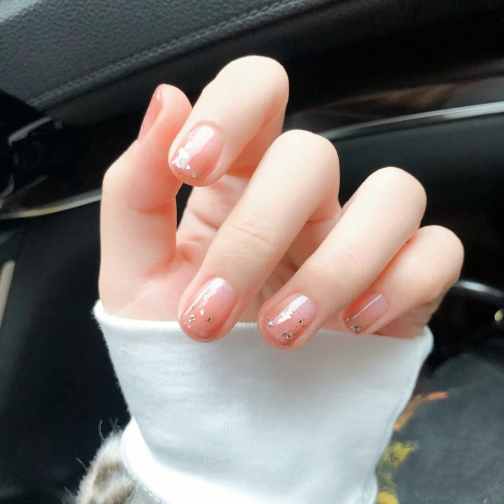 Fake Nail Crystal Elegant Pink Gradient French Short Nails Ellipse Shape