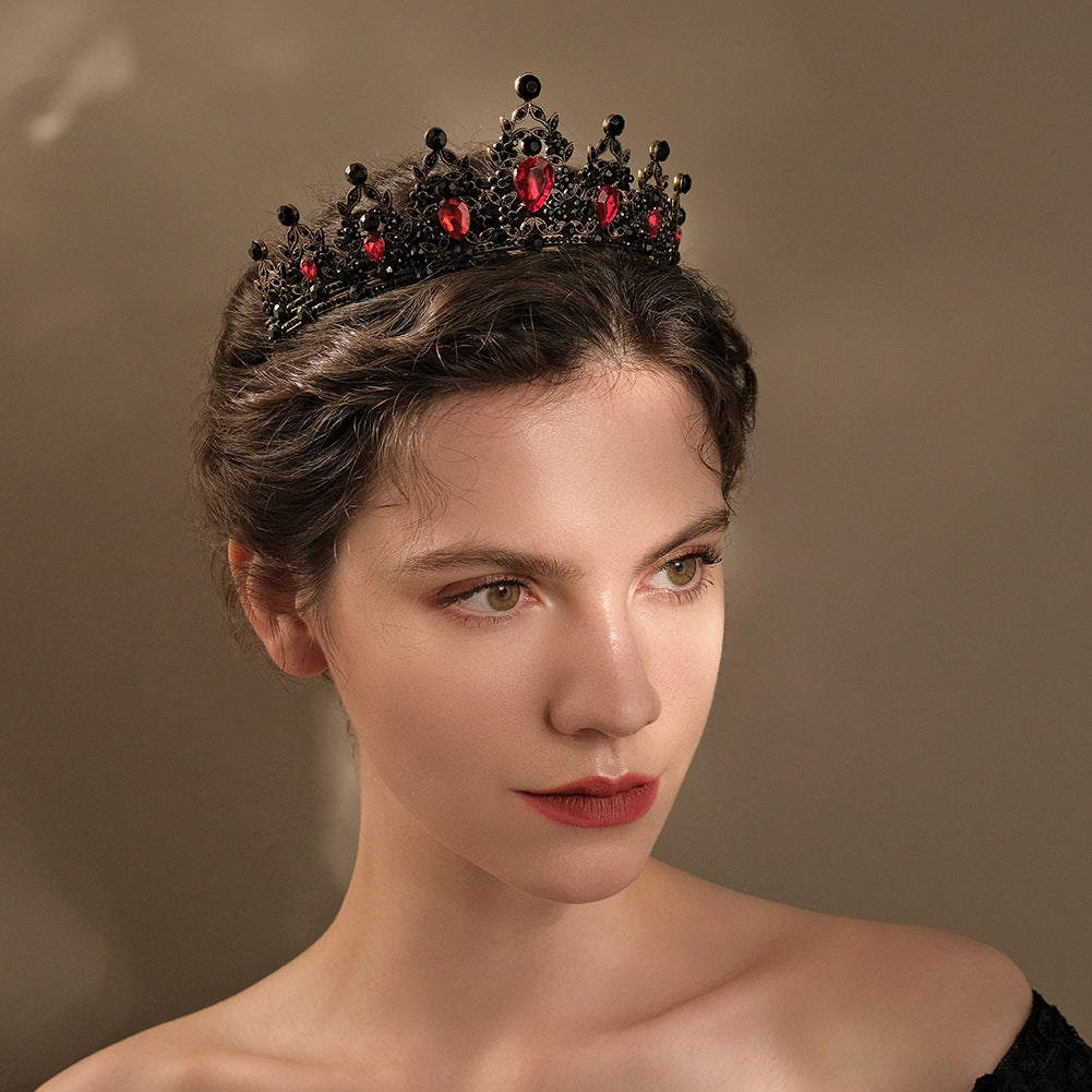 Red Rhinestone Bridal Tiaras Crown Vintage Baroque Crystal Diadem for Brides Headbands Wedding Hair Accessories