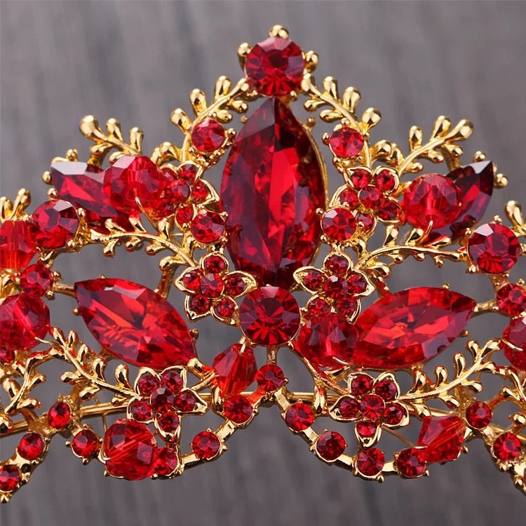 Red tiara crystal gold tiara wedding crown royal tiara birthday crown affordable elegance bridal