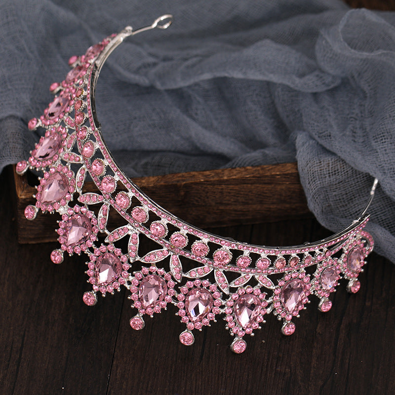 Tiara pink wedding jewelry crystal crown bride princess headpiece prom queen Christmas gifts