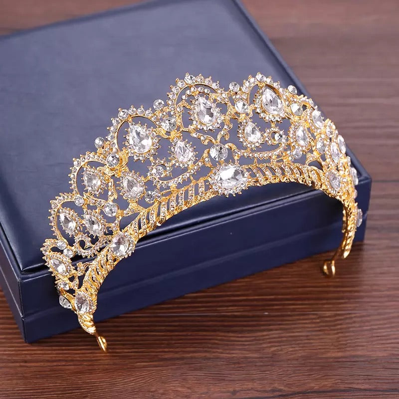 Baroque Gold Crystal Crown and Tiaras For Queen Bride Hair Accessories