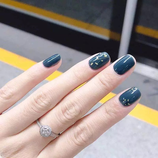 Fake Nail Sticker Gray Blue Nail Art Finished Round Short nails