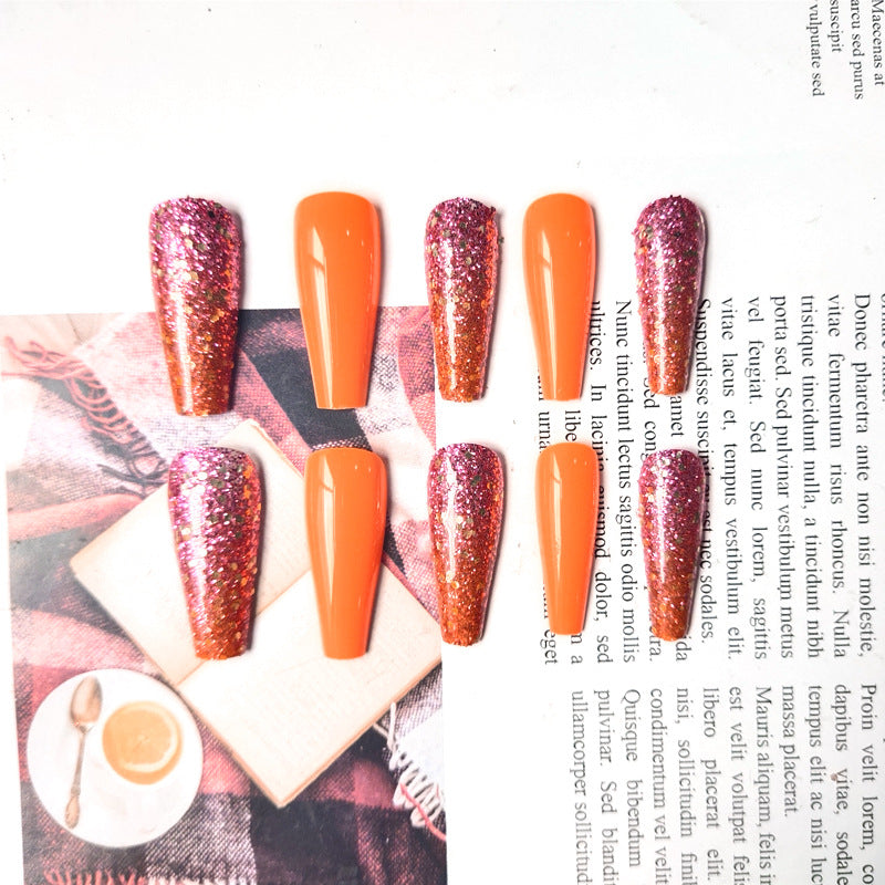 Coffin False Nails Wearable Rhinestone Gradiant Ballerina Design Fake Nails Full Cover Press on Nail