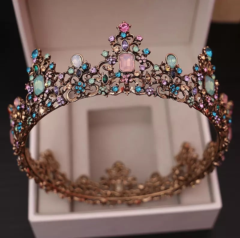Jelly Crystal Round Bridal Tiara Crown Black Rhinestone,Swarovski