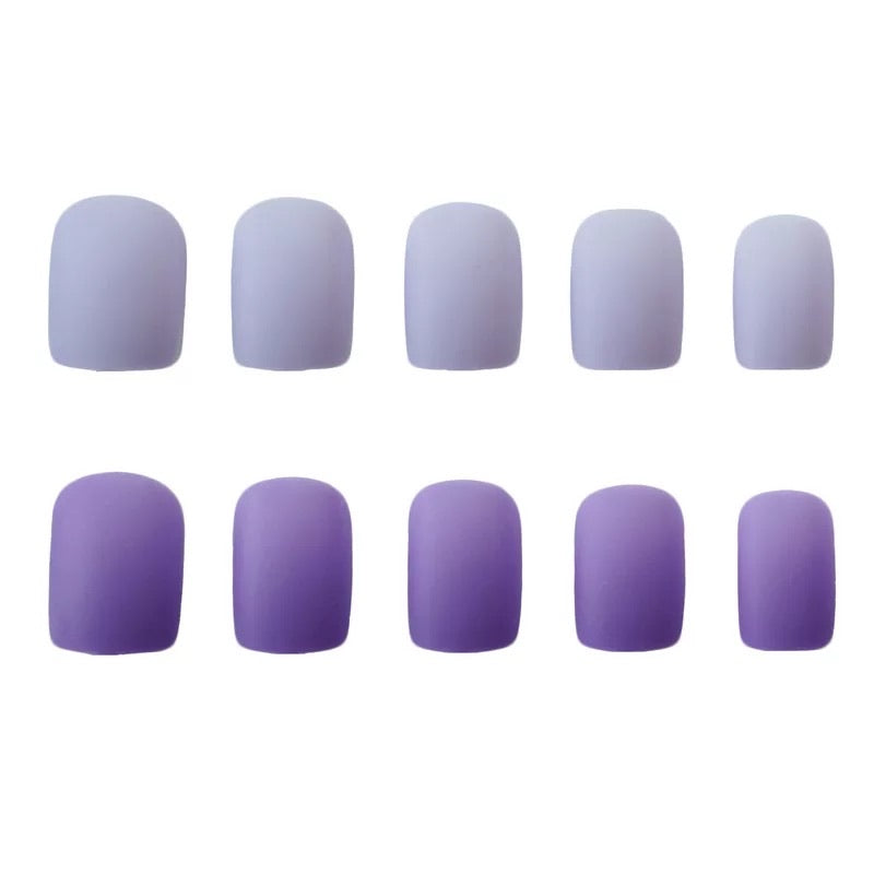 Light and Dark Matte Purple Jump Color Fake Nail with Glue Nail Art