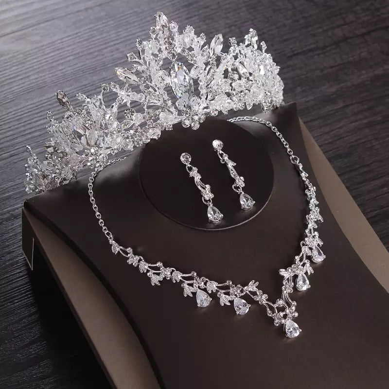 Bridal Jewelry Sets Wedding Cubic Zircon Crown Tiaras Earring Choker Necklace,Swarovski