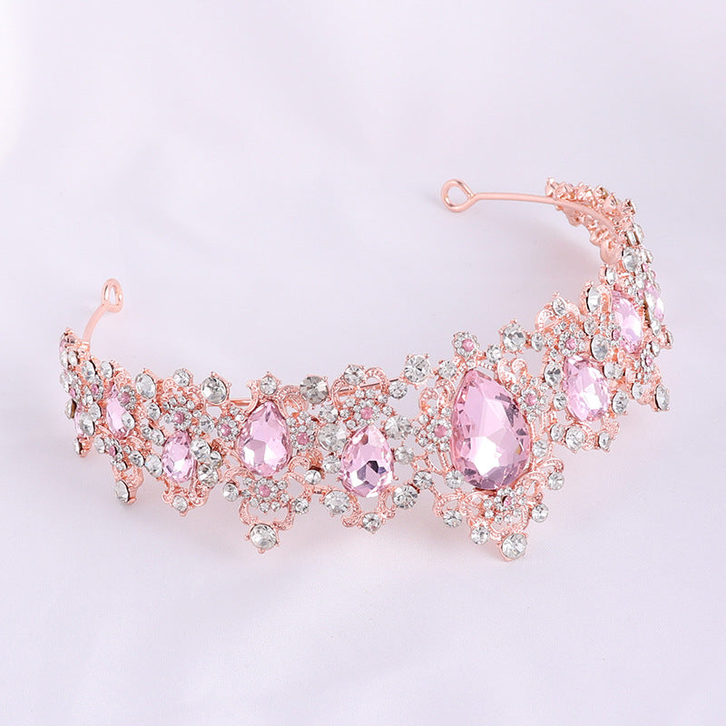 Crystal Tiaras Bride Wedding Rhinestone Crowns For Women Party Hair Accessories Diadem Headdress pink