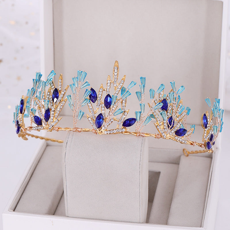 FAST SHIP Crystal Bridal Tiara | Crystal Wedding Headband | Wedding Hair Accessories | Cystal Headpiece | Princess Quinceanera Tiara Crown,blue