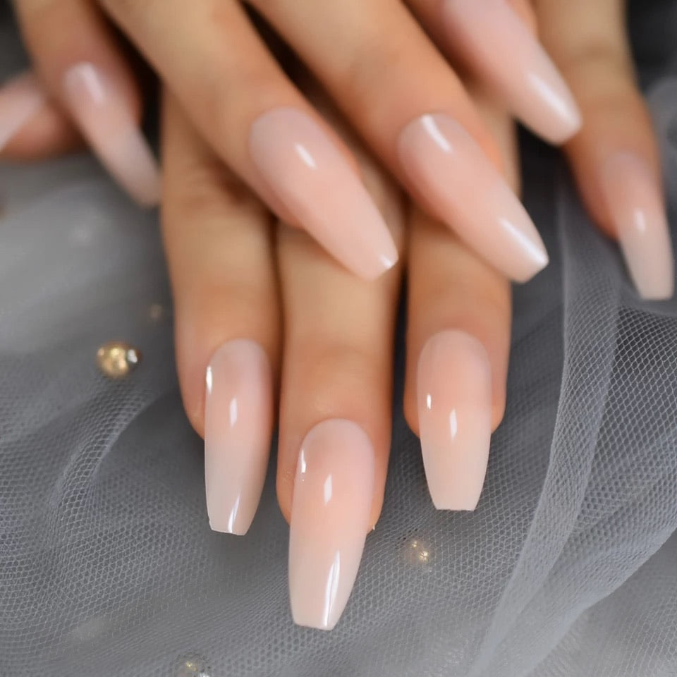 Nude Extra Long Fake Nails Coffin Full Cover Glossy False Nail Long Ballerina Nails
