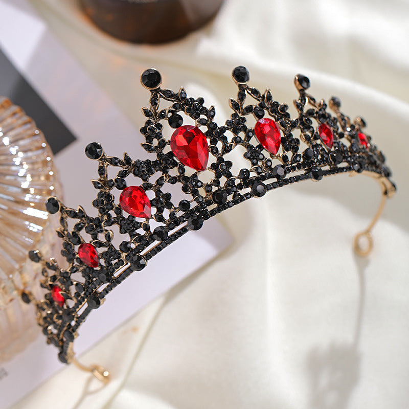 Red Rhinestone Bridal Tiaras Crown Vintage Baroque Crystal Diadem for Brides Headbands Wedding Hair Accessories