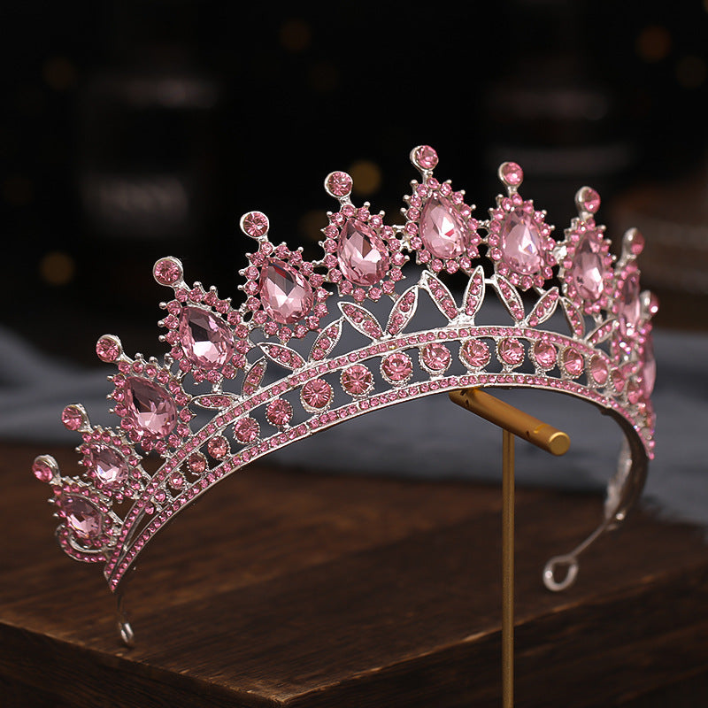Tiara pink wedding jewelry crystal crown bride princess headpiece prom queen Christmas gifts