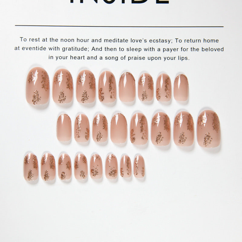 Stiletto Fake Nails Full Cover Metal Mirror Reflection Glitter Sequins Medium Length False Acrylic