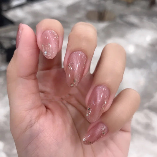 Glossy Fake Nails Shimmer White Square French Nail Ombre Faux Ongles Gradient Medium Fingernails